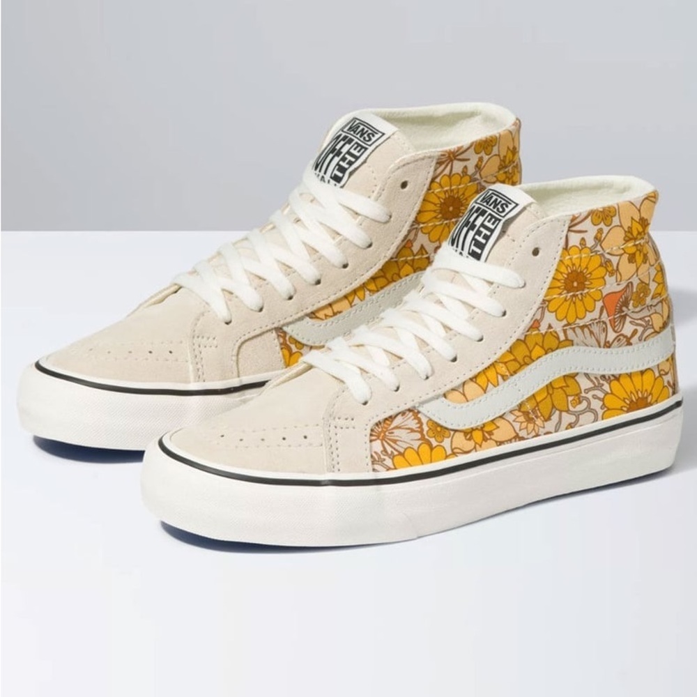 VANS Womens Sk8-Hi 38 Decon SF Shoes Multi-color Trippy Floral yellow/gold sz: 5